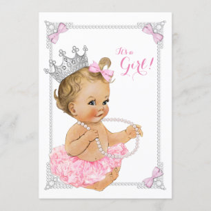 Princess Ballerina Pink Tutu Bow Pearl Baby shower Kaart