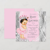 Princess Ballerina Roze Zilveren Baby shower Kaart (Voorkant / Achterkant)