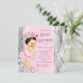 Princess Ballerina Roze Zilveren Baby shower Kaart (Staand voorkant)