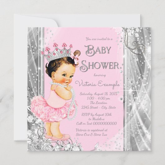 Princess Ballerina Roze Zilveren Baby shower Kaart (Voorkant)