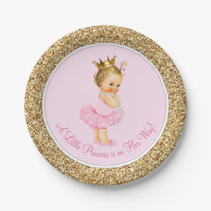 Princess Ballerina Tutu Roze Goud Baby shower Papieren Bordje