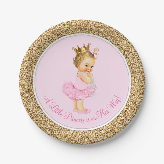 Princess Ballerina Tutu Roze Goud Baby shower Papieren Bordje (Voorkant)