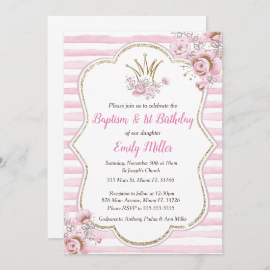 Princess baptism en verjaardagsuitnodiging kaart (Voorkant / Achterkant)