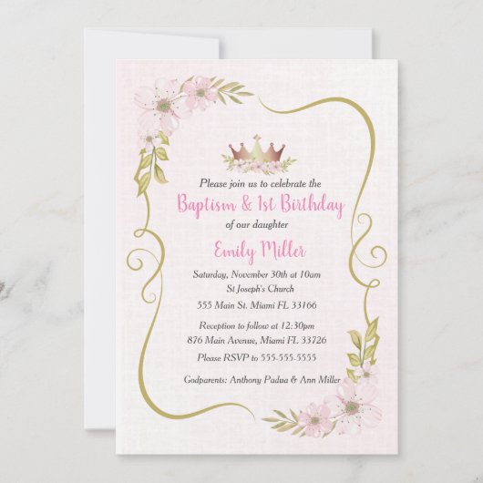 Princess baptism en verjaardagsuitnodiging kaart (Voorkant)