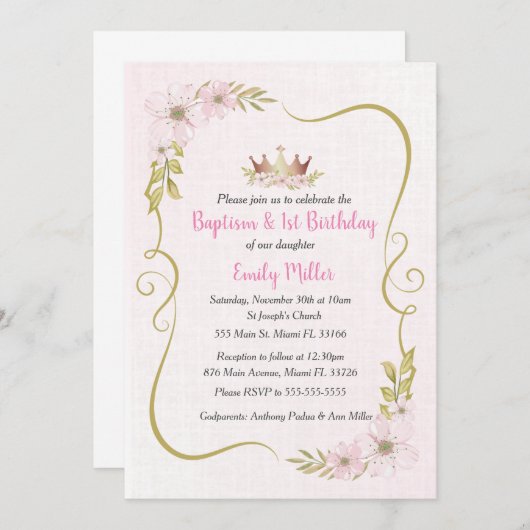 Princess baptism en verjaardagsuitnodiging kaart (Voorkant / Achterkant)