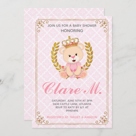 Princess Beer Baby shower Uitnodiging (Voorkant / Achterkant)