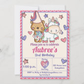 Princess Beer en Unicorn Birthday Invitation Kaart (Voorkant)