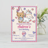 Princess Beer en Unicorn Birthday Invitation Kaart (Staand voorkant)