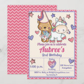 Princess Beer en Unicorn Birthday Invitation Kaart (Voorkant / Achterkant)