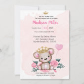 Princess Beer Pink Floral Baby shower Uitnodiging (Voorkant)