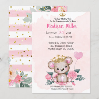 Princess Beer Pink Floral Baby shower Uitnodiging