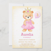 Princess beer roze meisje verjaardagsuitnodiging kaart (Voorkant)