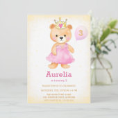 Princess beer roze meisje verjaardagsuitnodiging kaart (Staand voorkant)