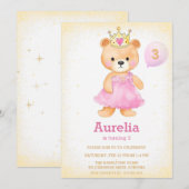 Princess beer roze meisje verjaardagsuitnodiging kaart (Voorkant / Achterkant)