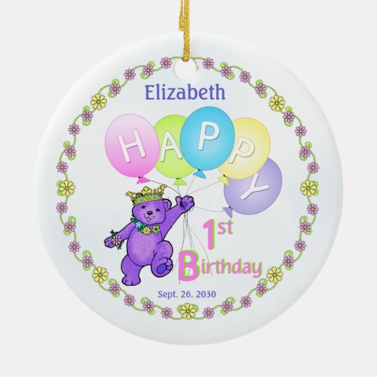 Princess Beren 1st Birthday Photo Keepomwille Keramisch Ornament (Achterkant)