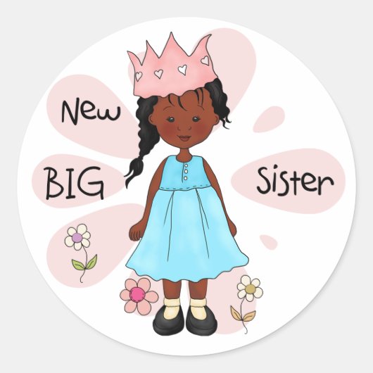Princess Big Sister African American Ronde Sticker (Voorkant)