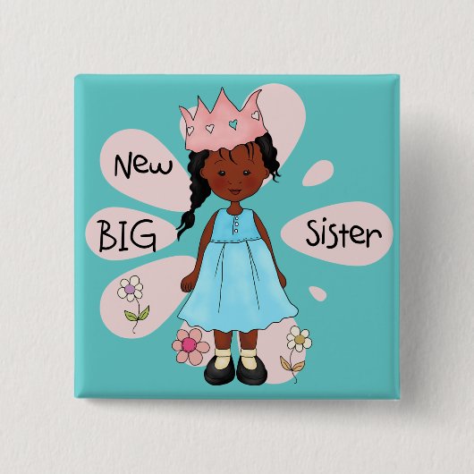 Princess Big Sister African American Vierkante Button 5,1 Cm (Voorkant)