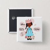 Princess Big Sister African American Vierkante Button 5,1 Cm (Voorkant /achterkant)