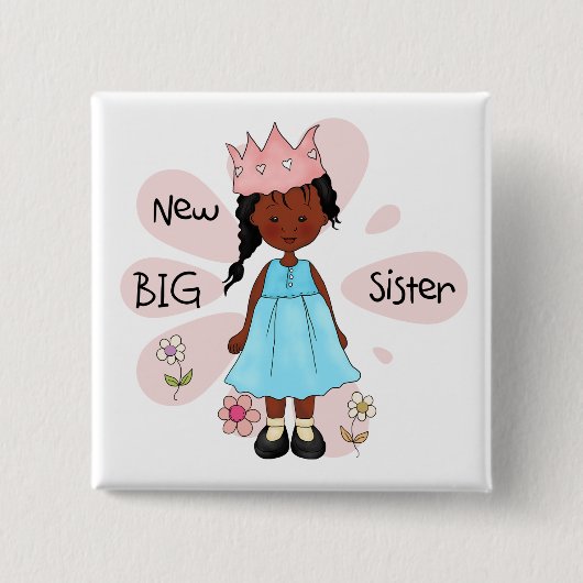 Princess Big Sister African American Vierkante Button 5,1 Cm (Voorkant)