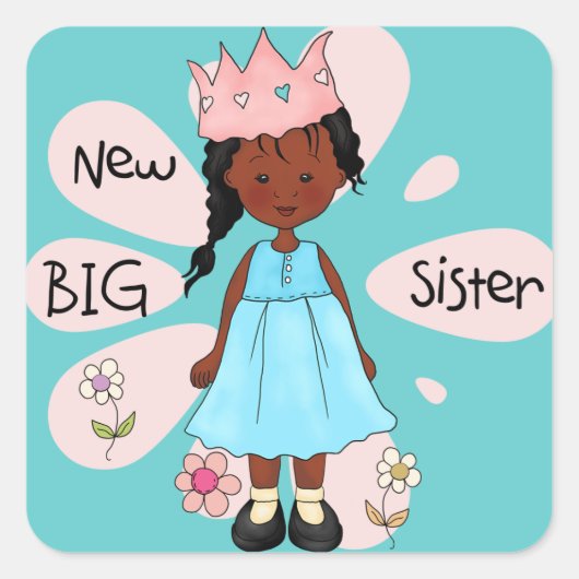 Princess Big Sister African American Vierkante Sticker (Voorkant)