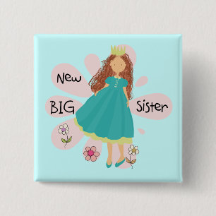 Princess Big Sister Brown Hair Vierkante Button 5,1 Cm