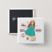 Princess Big Sister Brown Hair Vierkante Button 5,1 Cm (Voorkant /achterkant)