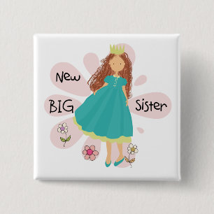 Princess Big Sister Brown Hair Vierkante Button 5,1 Cm