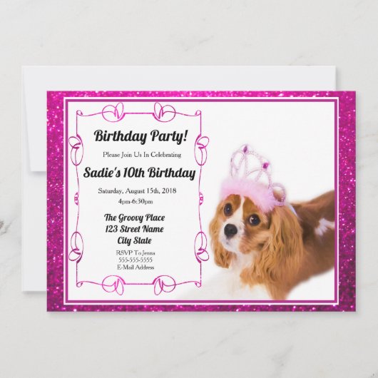 Princess Birthday Cavalier King Charles Invitation Kaart (Voorkant)