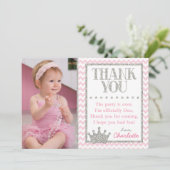 Princess Birthday - Dank u wel | Roze en zilver Bedankkaart (Staand voorkant)