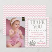 Princess Birthday - Dank u wel | Roze en zilver Bedankkaart (Voorkant / Achterkant)