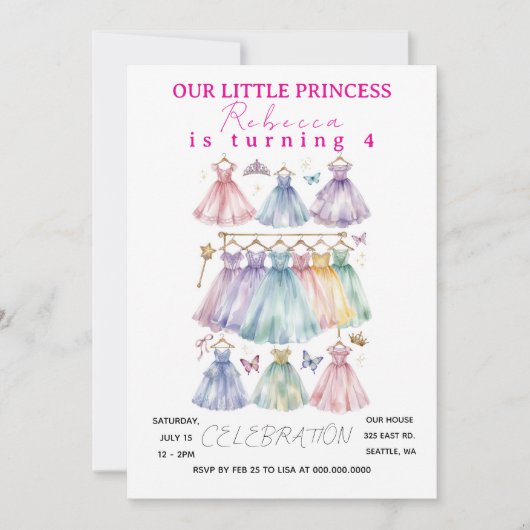 Princess Birthday Dress Up Party Kaart (Voorkant)