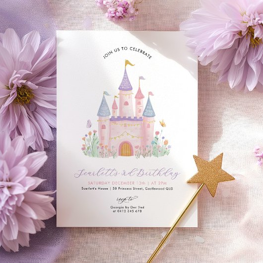 Princess Birthday Elegant Castle Enchanted Girls Kaart