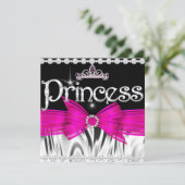 Princess Birthday Hot Pink Bow Black Silver Tiara Kaart (Staand voorkant)