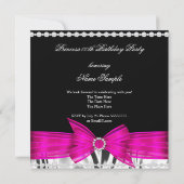 Princess Birthday Hot Pink Bow Black Silver Tiara Kaart (Achterkant)