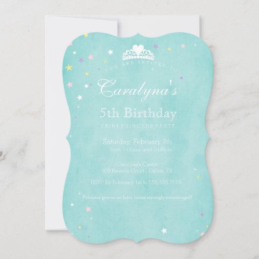 Princess Birthday Invitation Blauwgroen Sprookjess Kaart (Voorkant)