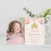 Princess Birthday Invitation Floral Castle Kaart (Staand voorkant)