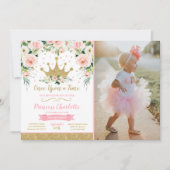Princess Birthday Invitation Gold Princess Crown Kaart (Voorkant)