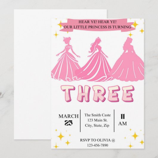 Princess Birthday Invitation Kaart (Voorkant / Achterkant)