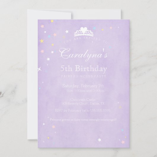 Princess Birthday Invitation Paars Fairy Dust Kaart (Voorkant)