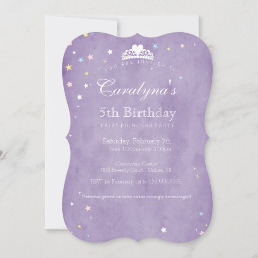 Princess Birthday Invitation Paars Fairy Dust Kaart (Voorkant)
