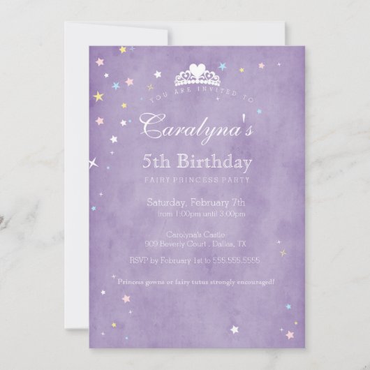 Princess Birthday Invitation Paars Fairy Dust Kaart (Voorkant)