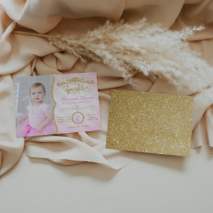 Princess Birthday Invitation Pink & Gold Kaart