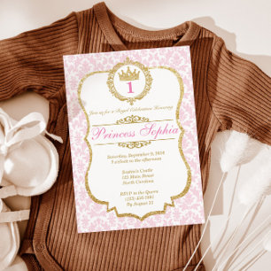 Princess Birthday Invitation Pink & Gold Kaart
