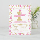 Princess Birthday Invitation Pink & Gold Kaart (Staand voorkant)