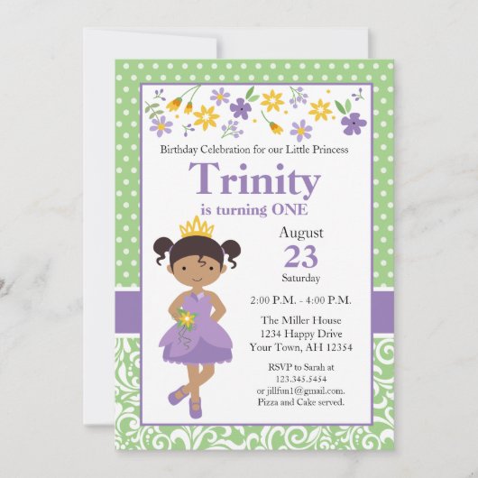 Princess Birthday Invitation, princess party Invit Kaart (Voorkant)