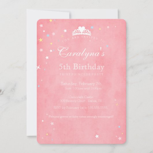Princess Birthday Invitation roze Fairy Dust III Kaart (Voorkant)