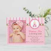 Princess Birthday Invitation with Photo (Castle) Kaart (Staand voorkant)
