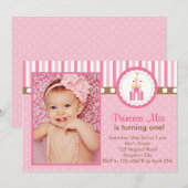 Princess Birthday Invitation with Photo (Castle) Kaart (Voorkant / Achterkant)
