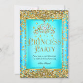 Princess Birthday Party Blauwgroen Blue Gold Tiara Kaart (Voorkant)