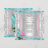 Princess Birthday Party Blauwgroen roze roze hoge  Kaart (Voorkant / Achterkant)